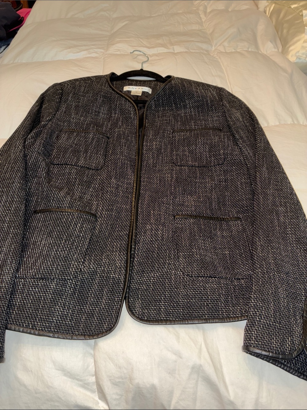 Textured Black & Gray Zip-Front Blazer Jacket